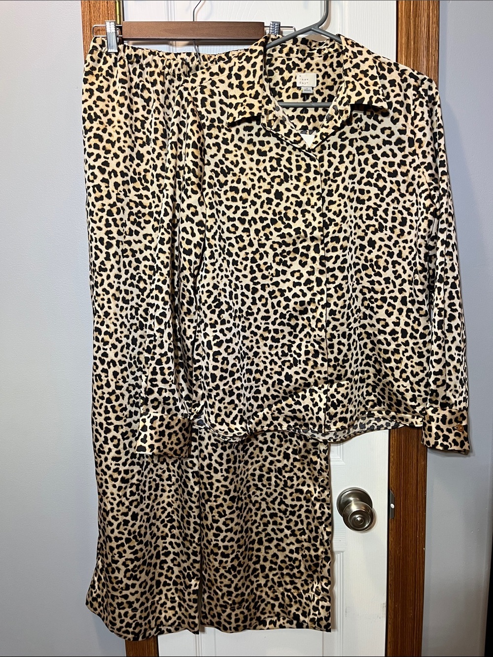 NWT - Target A New Day Leopard Print Silky Long Sleeve Top w/ Pants Pajama Set